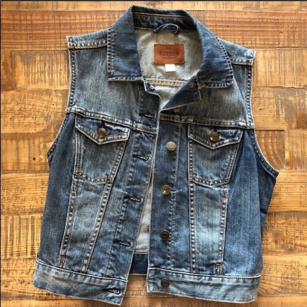 Vintage custom denim Fossil vest - Picture 5 of 10